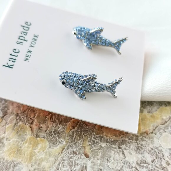Kate Spade | Silver California Dreaming Shark Blue Stud Earrings - Picture 2 of 3